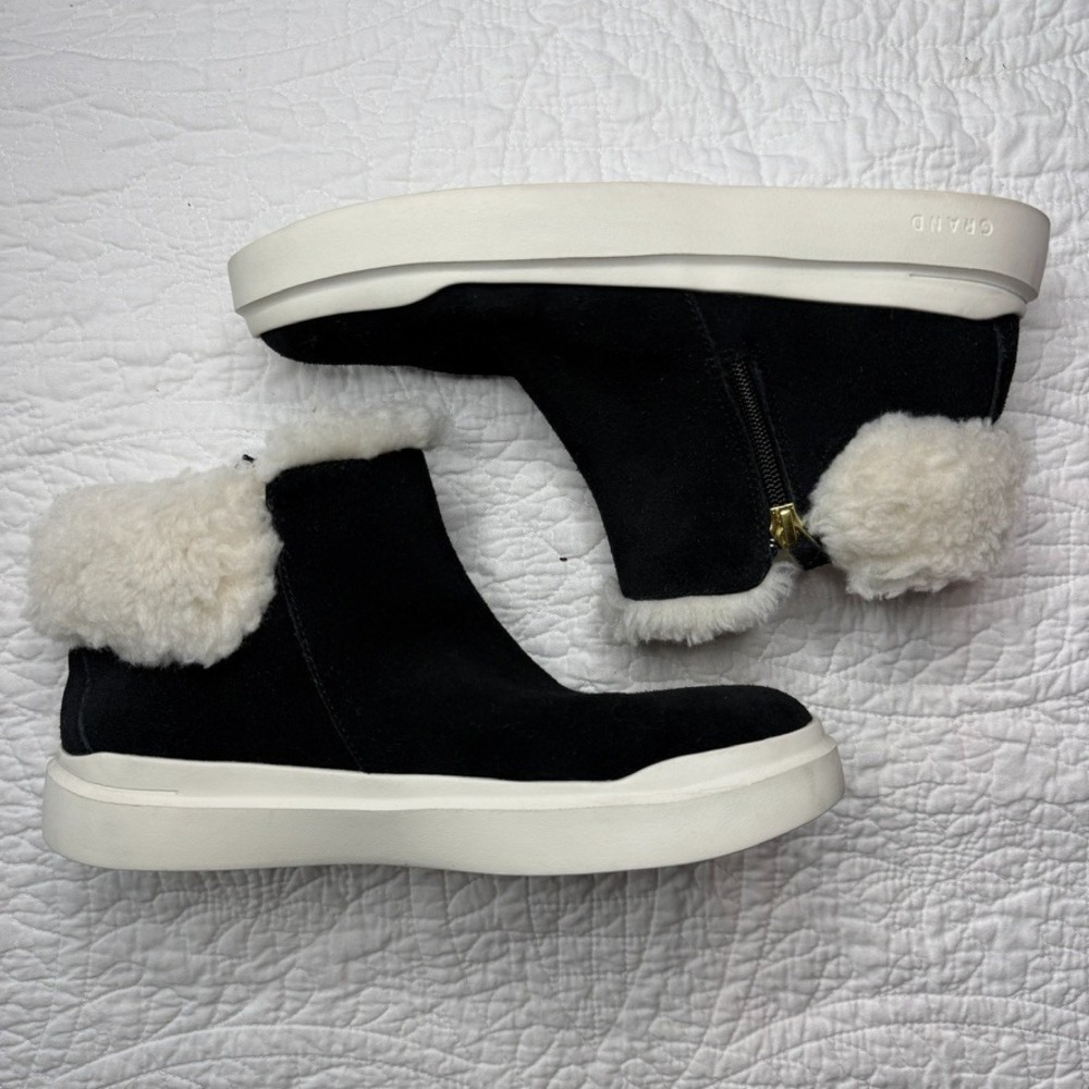 Cole Haan GrandPro Rally Womens Bootie Sneaker Black Suede Fur Size 7 Waterproof